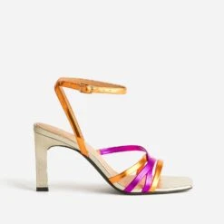 Sandale TEXTO Orange, Rose Et Doré Métallisé à Talon