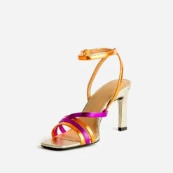 Sandale TEXTO Orange, Rose Et Doré Métallisé à Talon -Caprices Chaussures Boutique WWWERM 10386340096 2