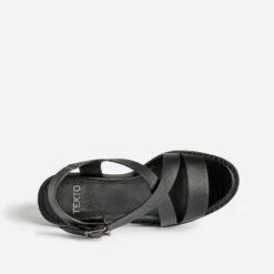 Sandale TEXTO Noire En Cuir Semelle Crantée -Caprices Chaussures Boutique WWWERM 10386340107 4