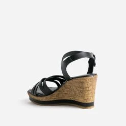 Sandale Compensée Noire En Cuir -Caprices Chaussures Boutique WWWERM 10386420046 3