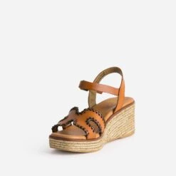 Sandale Compensée Cognac Cuir Tressé Marron -Caprices Chaussures Boutique WWWERM 10386420051 2