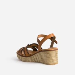 Sandale Compensée Cognac Cuir Tressé Marron -Caprices Chaussures Boutique WWWERM 10386420051 3