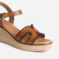 Sandale Compensée Cognac Cuir Tressé Marron -Caprices Chaussures Boutique WWWERM 10386420051 5