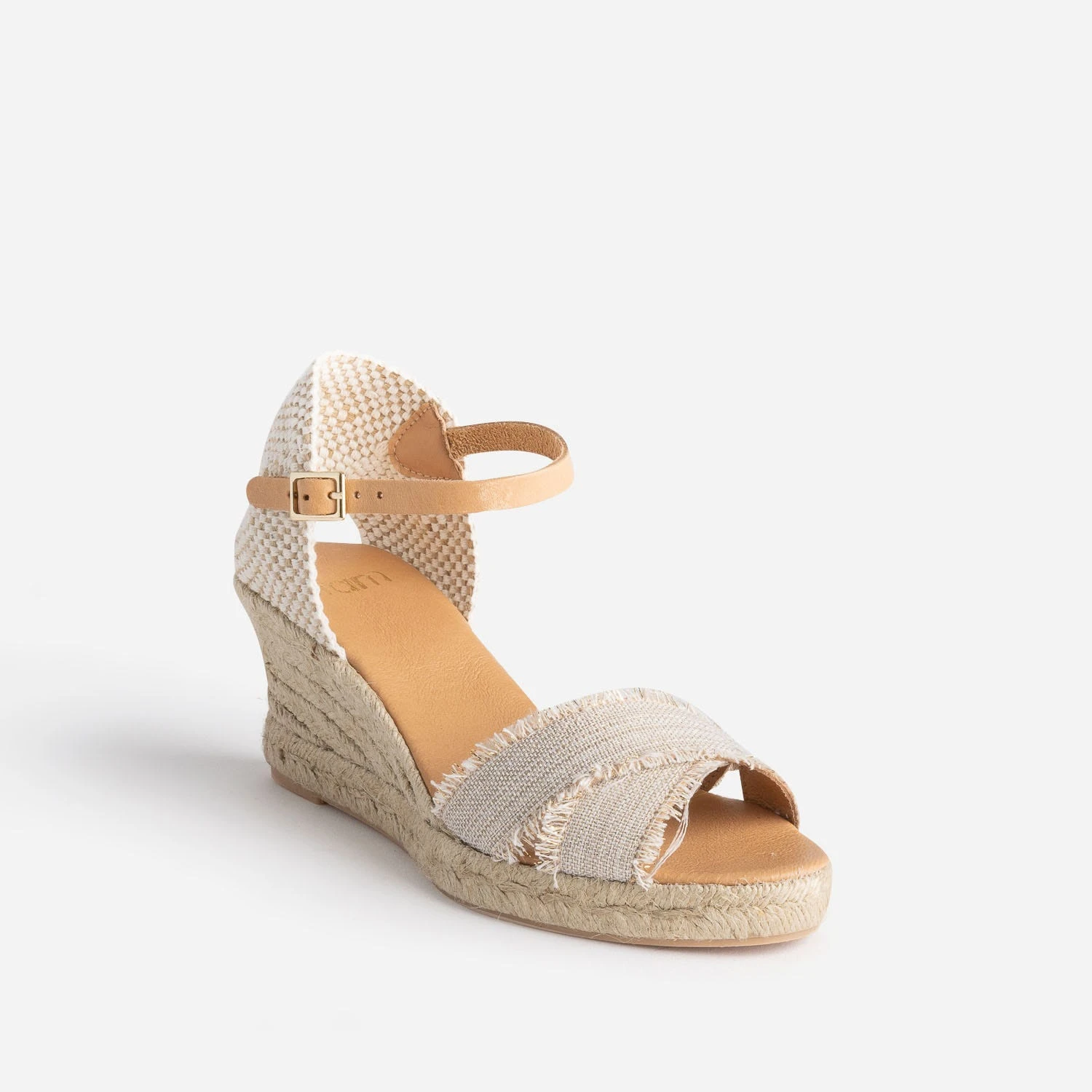 Sandale Compensée Beige Pailleté Doré En Toile 4 Sandale Compensée Beige Pailleté Doré En Toile – Image 2