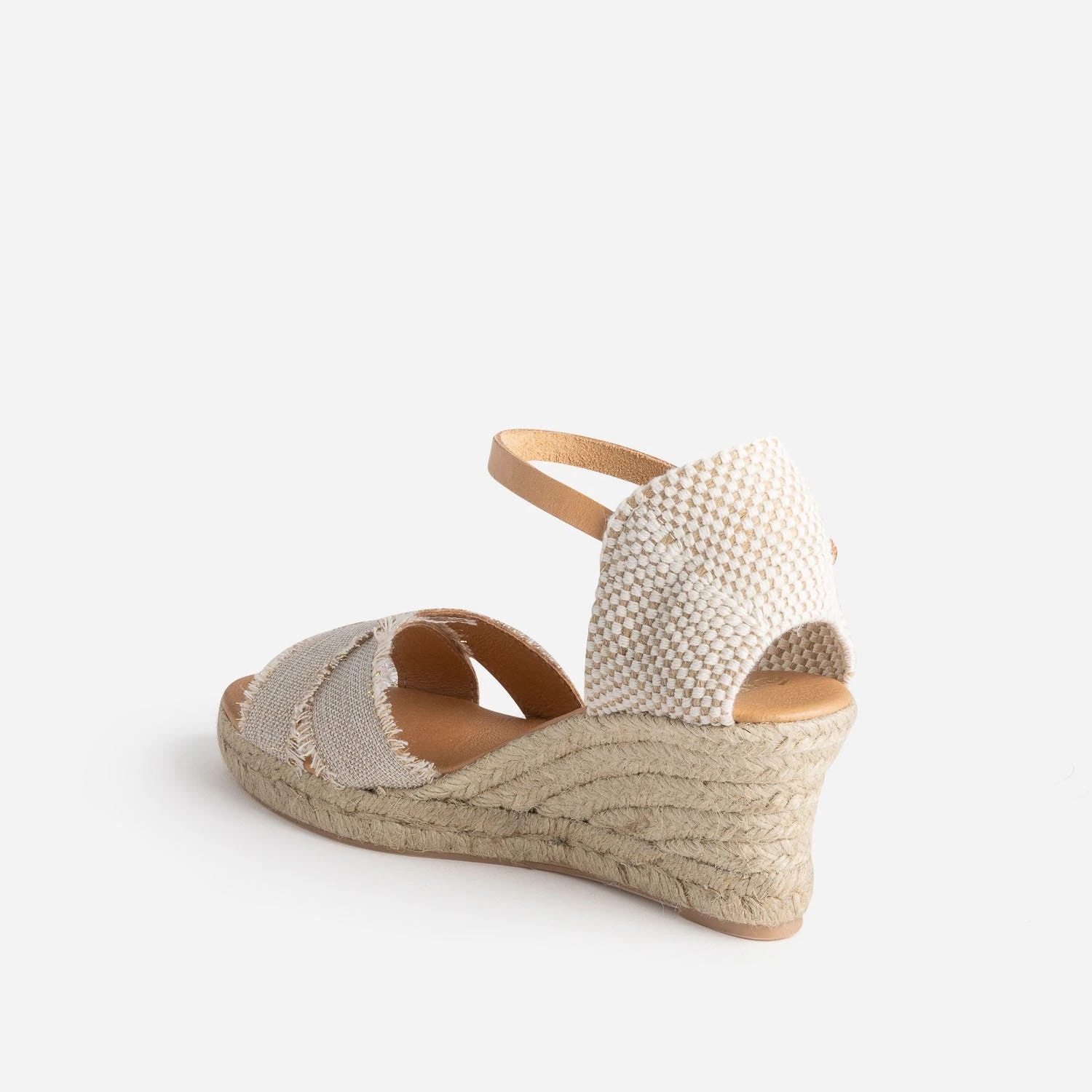 Sandale Compensée Beige Pailleté Doré En Toile 6 Sandale Compensée Beige Pailleté Doré En Toile – Image 4