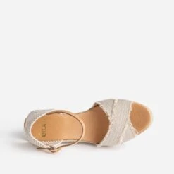 Sandale Compensée Beige Pailleté Doré En Toile 12 Sandale Compensée Beige Pailleté Doré En Toile -Caprices Chaussures Boutique WWWERM 10386420065 4