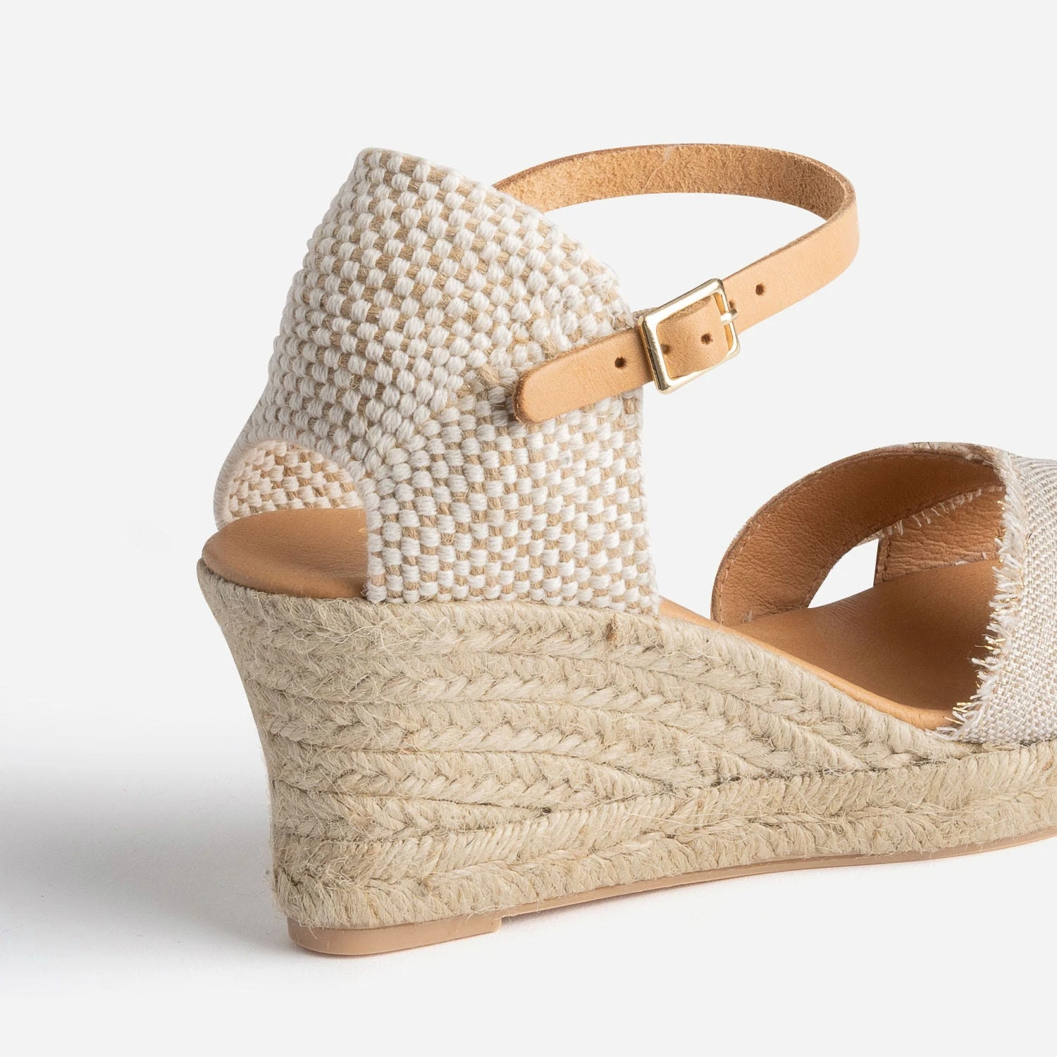 Sandale Compensée Beige Pailleté Doré En Toile 8 Sandale Compensée Beige Pailleté Doré En Toile – Image 6