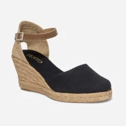 Espadrille Compensée Noire En Toile -Caprices Chaussures Boutique WWWERM 10386420476 1