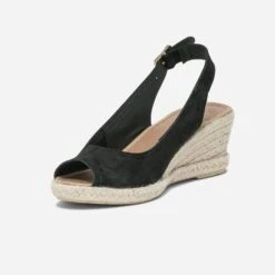 Sandale Compensée Noire En Cuir Velours -Caprices Chaussures Boutique WWWERM 10386420608 2