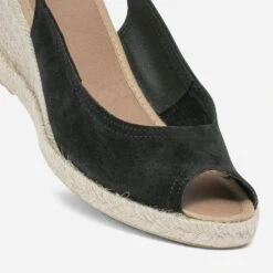 Sandale Compensée Noire En Cuir Velours -Caprices Chaussures Boutique WWWERM 10386420608 4