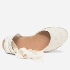 Espadrille Compensée écrue En Toile Avec Broderie Anglaise -Caprices Chaussures Boutique WWWERM 10386420609 4
