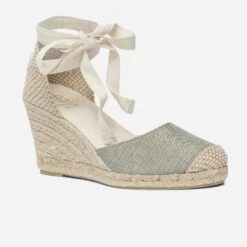 Espadrille Compensée Vert Sauge Pailleté En Toile -Caprices Chaussures Boutique WWWERM 10386420612 1