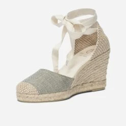 Espadrille Compensée Vert Sauge Pailleté En Toile -Caprices Chaussures Boutique WWWERM 10386420612 2