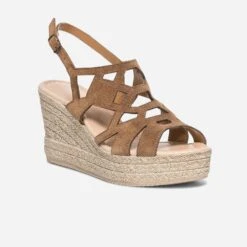 Sandale Compensée TEXTO Marron En Cuir Velours -Caprices Chaussures Boutique WWWERM 10386420613 1