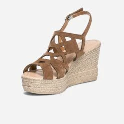 Sandale Compensée TEXTO Marron En Cuir Velours -Caprices Chaussures Boutique WWWERM 10386420613 2