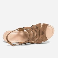 Sandale Compensée TEXTO Marron En Cuir Velours -Caprices Chaussures Boutique WWWERM 10386420613 3