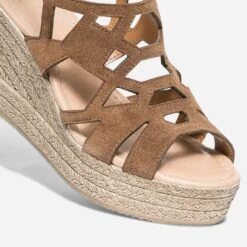 Sandale Compensée TEXTO Marron En Cuir Velours -Caprices Chaussures Boutique WWWERM 10386420613 4