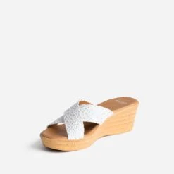 Mule Compensée Blanche à Brides Tressées Argent -Caprices Chaussures Boutique WWWERM 10386550005 2