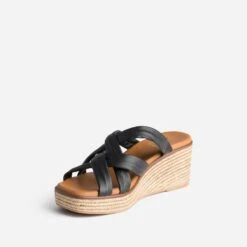 Mule Compensée Noire éco-conçue En Cuir Souple -Caprices Chaussures Boutique WWWERM 10386550012 2