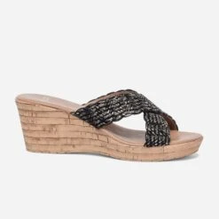 Mule à Brides Noires Et Or