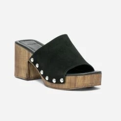 Mule à Talon TEXTO Noire En Cuir Velours -Caprices Chaussures Boutique WWWERM 10386550167 1