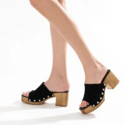 Mule à Talon TEXTO Noire En Cuir Velours -Caprices Chaussures Boutique WWWERM 10386550167 10