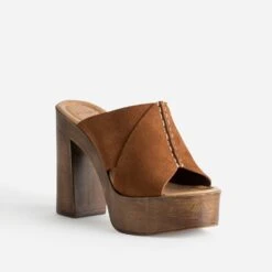 Mule à Plateforme TEXTO Cognac En Cuir Velours -Caprices Chaussures Boutique WWWERM 10386550168 1