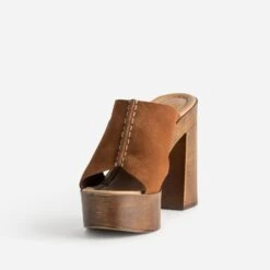 Mule à Plateforme TEXTO Cognac En Cuir Velours -Caprices Chaussures Boutique WWWERM 10386550168 2