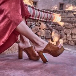 Mule à Plateforme TEXTO Cognac En Cuir Velours -Caprices Chaussures Boutique WWWERM 10386550168 8