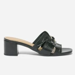 Mule à Talon Noir En Cuir Embossé Croco