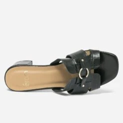 Mule à Talon Noir En Cuir Embossé Croco -Caprices Chaussures Boutique WWWERM 10386550173 3