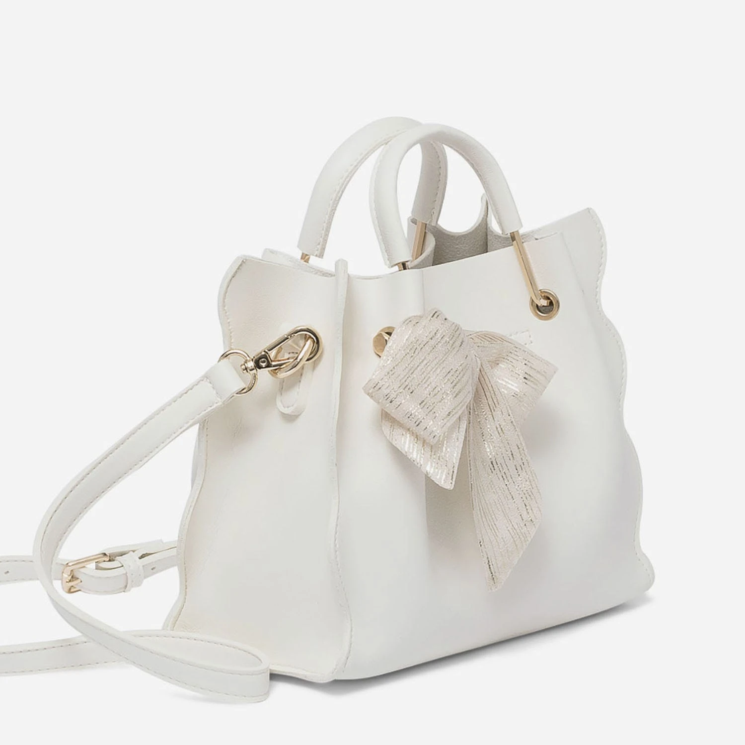 Sac à Main Blanc à Ruban Or 5 Sac à Main Blanc à Ruban Or – Image 3