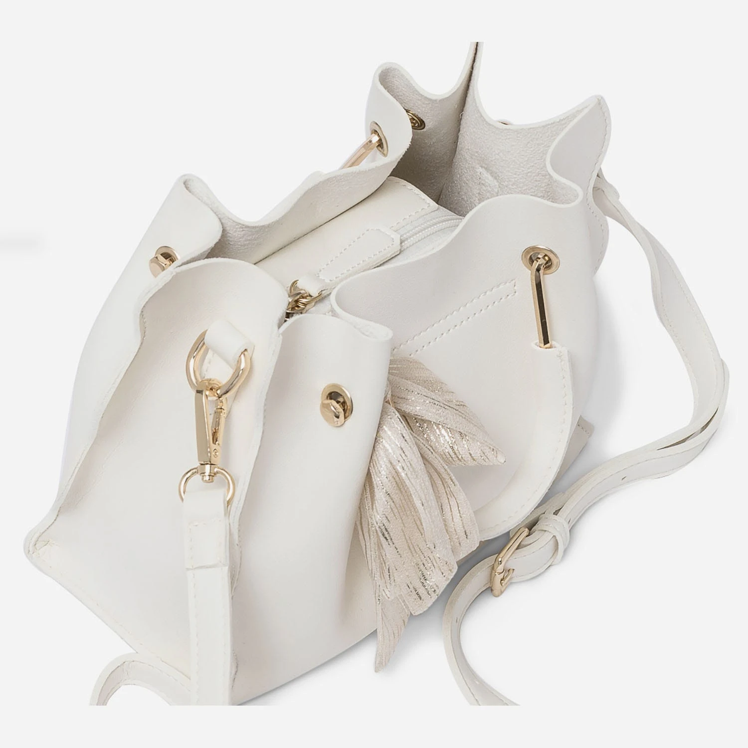 Sac à Main Blanc à Ruban Or 6 Sac à Main Blanc à Ruban Or – Image 4