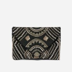 Sac Pochette TEXTO Noire Textile Brodé