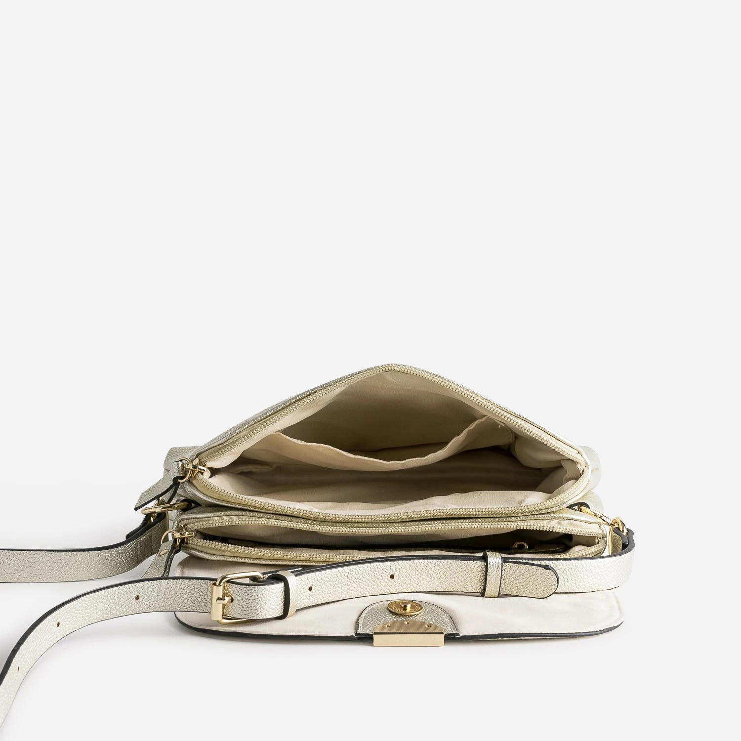 Sac Bandoulière Doré à Double Compartiment 7 Sac Bandoulière Doré à Double Compartiment – Image 5