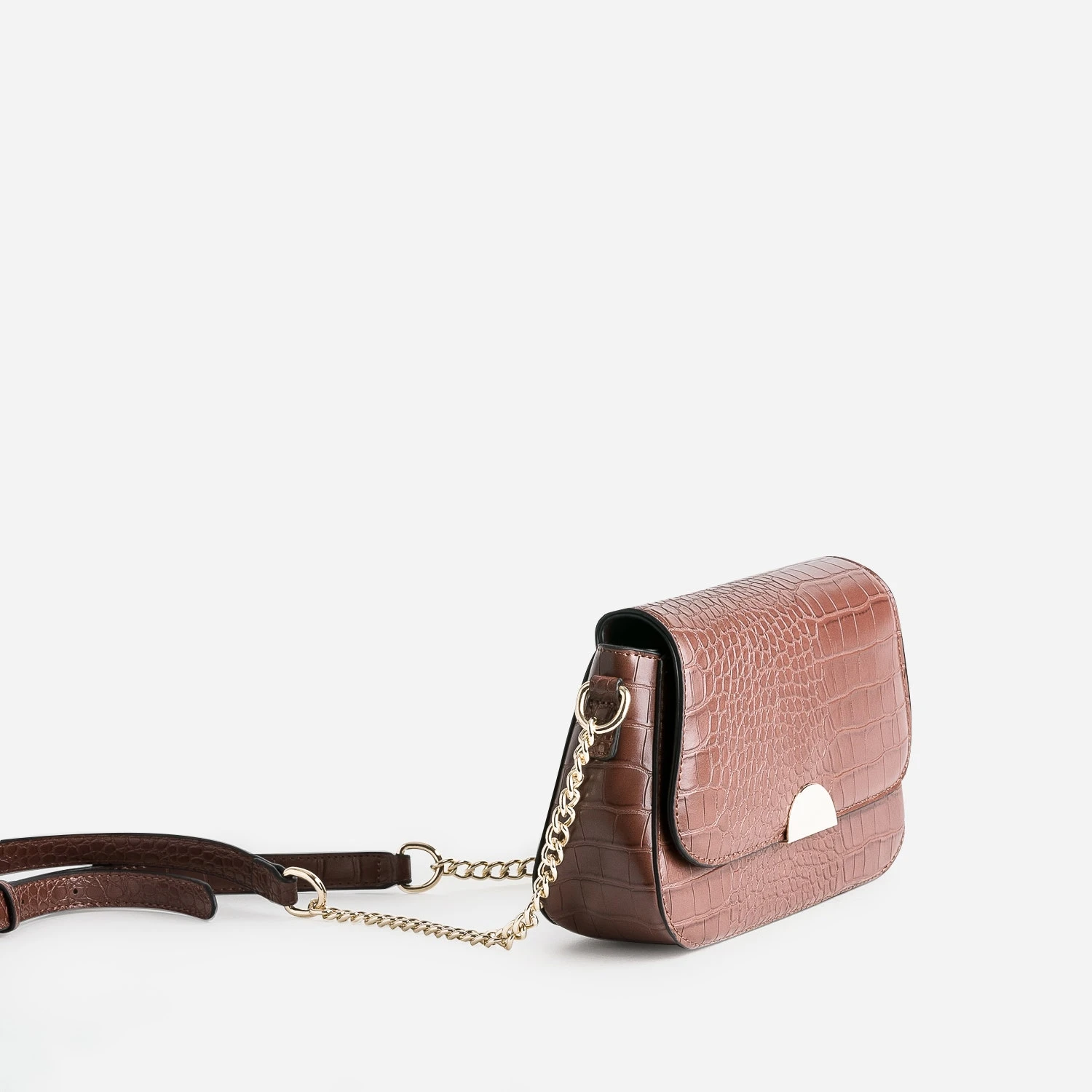 Sac Bandoulière Cognac Embossé Effet Croco 5 Sac Bandoulière Cognac Embossé Effet Croco – Image 3