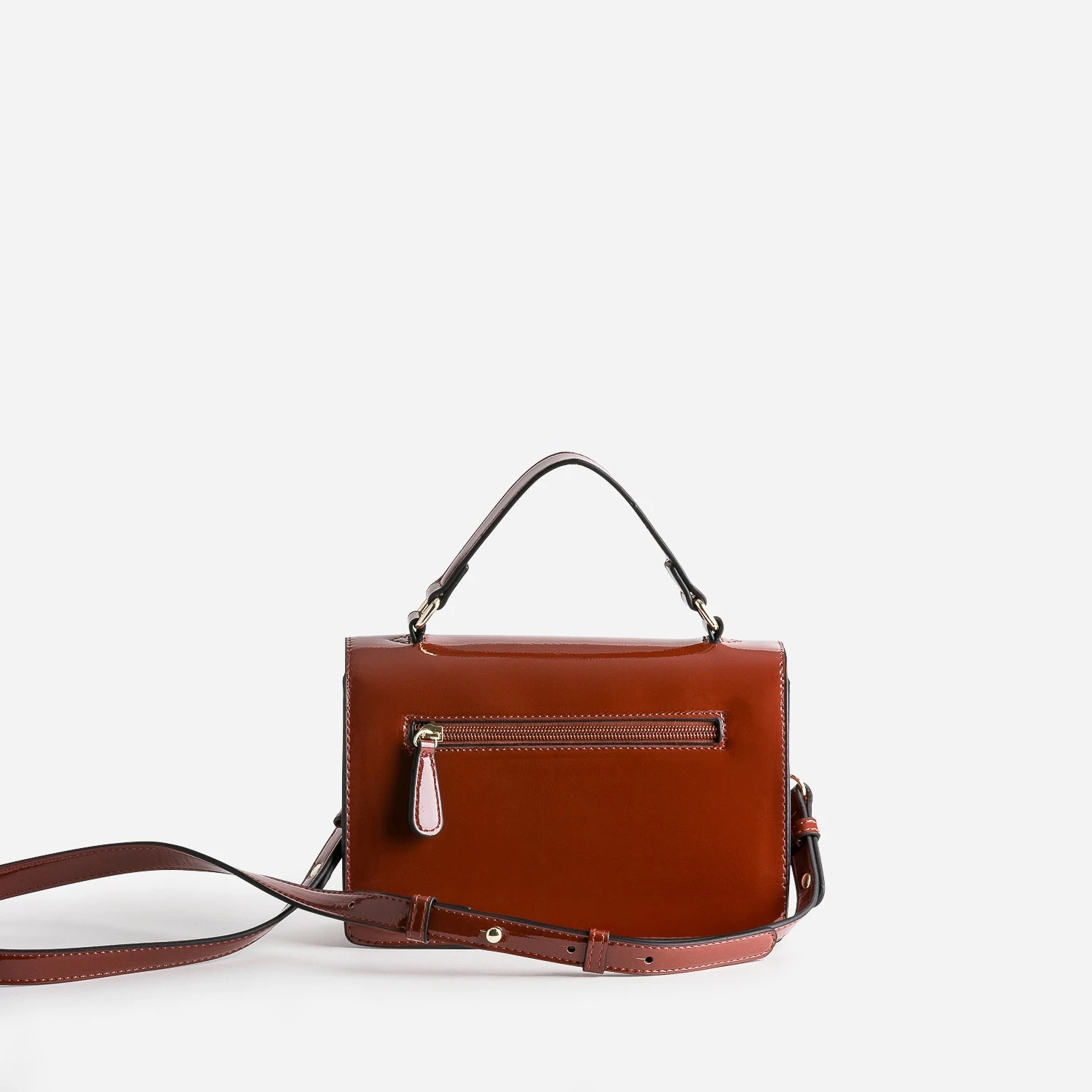 Sac à Main Effet Verni Cognac 4 Sac à Main Effet Verni Cognac – Image 2