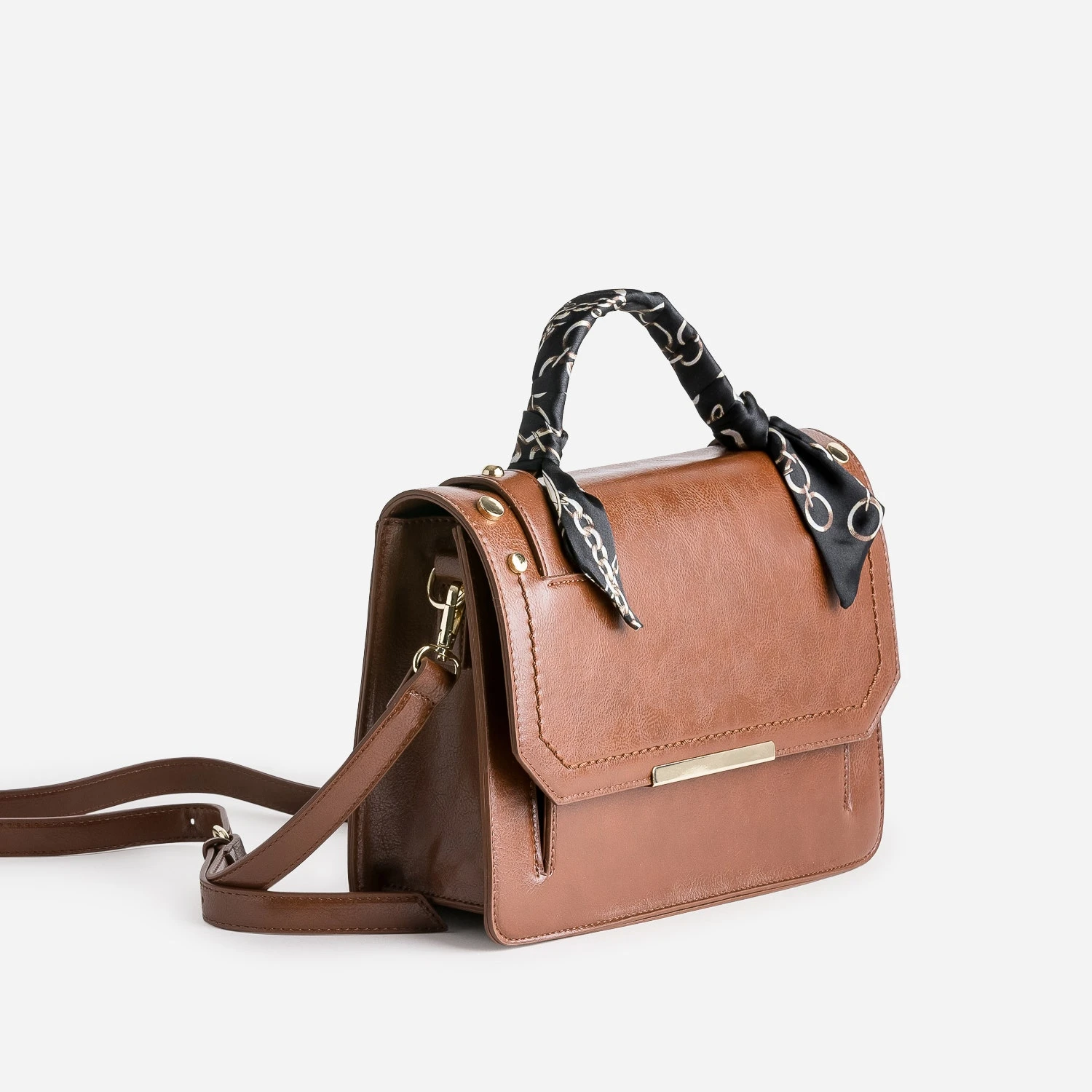 Sac à Main Cognac Avec Anse Foulard Motif 5 Sac à Main Cognac Avec Anse Foulard Motif – Image 3