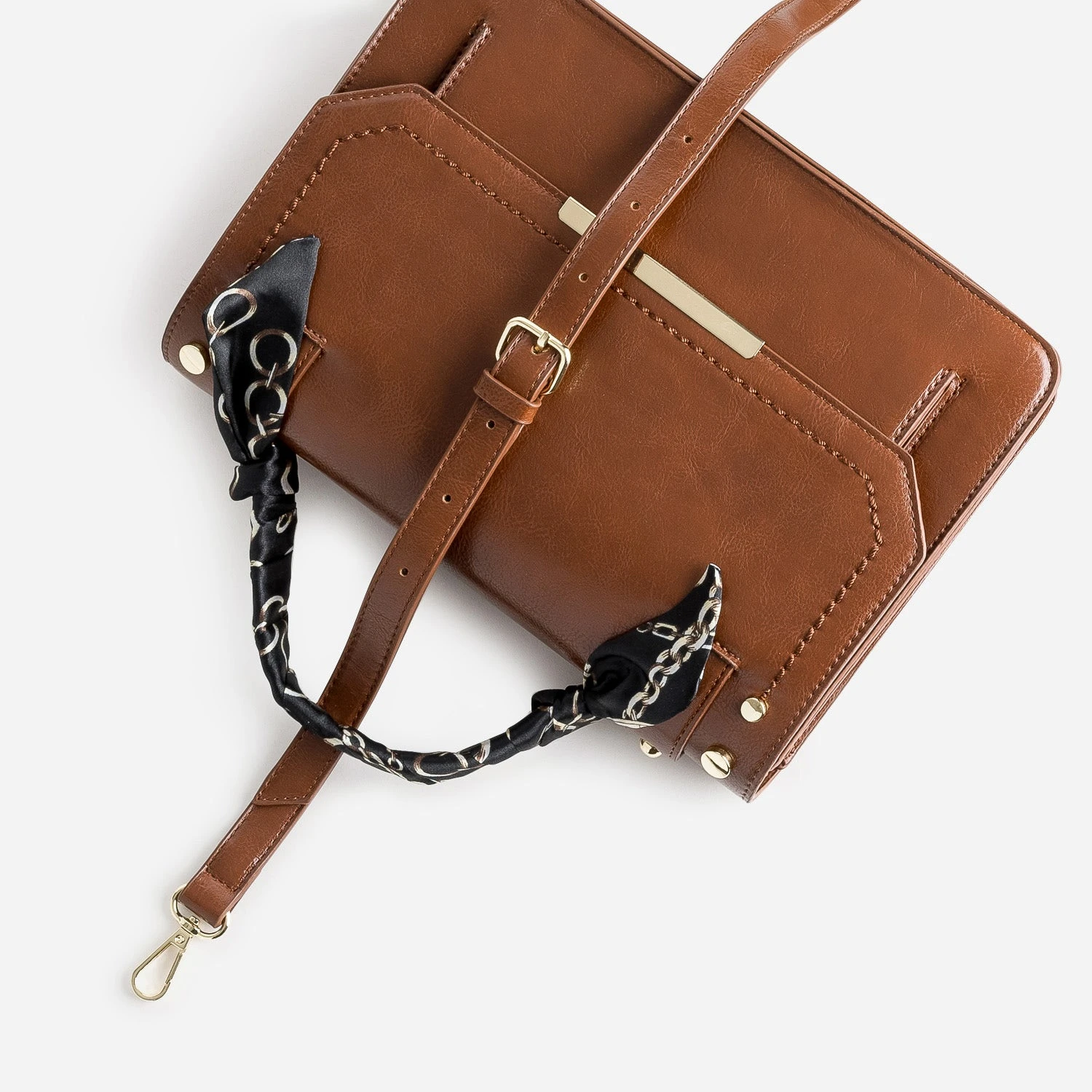 Sac à Main Cognac Avec Anse Foulard Motif 6 Sac à Main Cognac Avec Anse Foulard Motif – Image 4