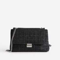 Sac TEXTO Noir Textile Façon Tweed Pailleté