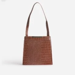 Sac à Main Cognac Embossé Effet Croco