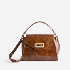 Sac à Main Cognac Patiné Forme Trapèze