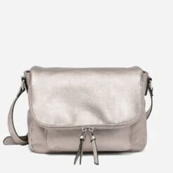 Sac Besace Taupe Nacré Avec Rabat Zippé