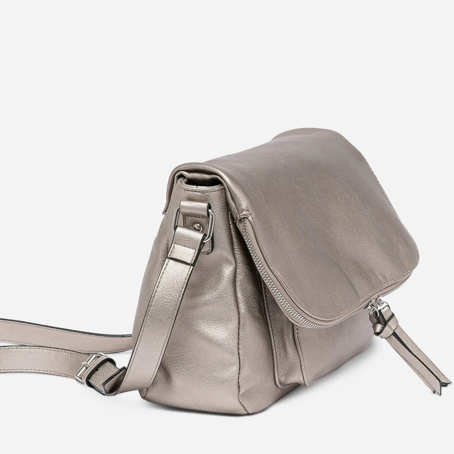 Sac Besace Taupe Nacré Avec Rabat Zippé 6 Sac Besace Taupe Nacré Avec Rabat Zippé – Image 4