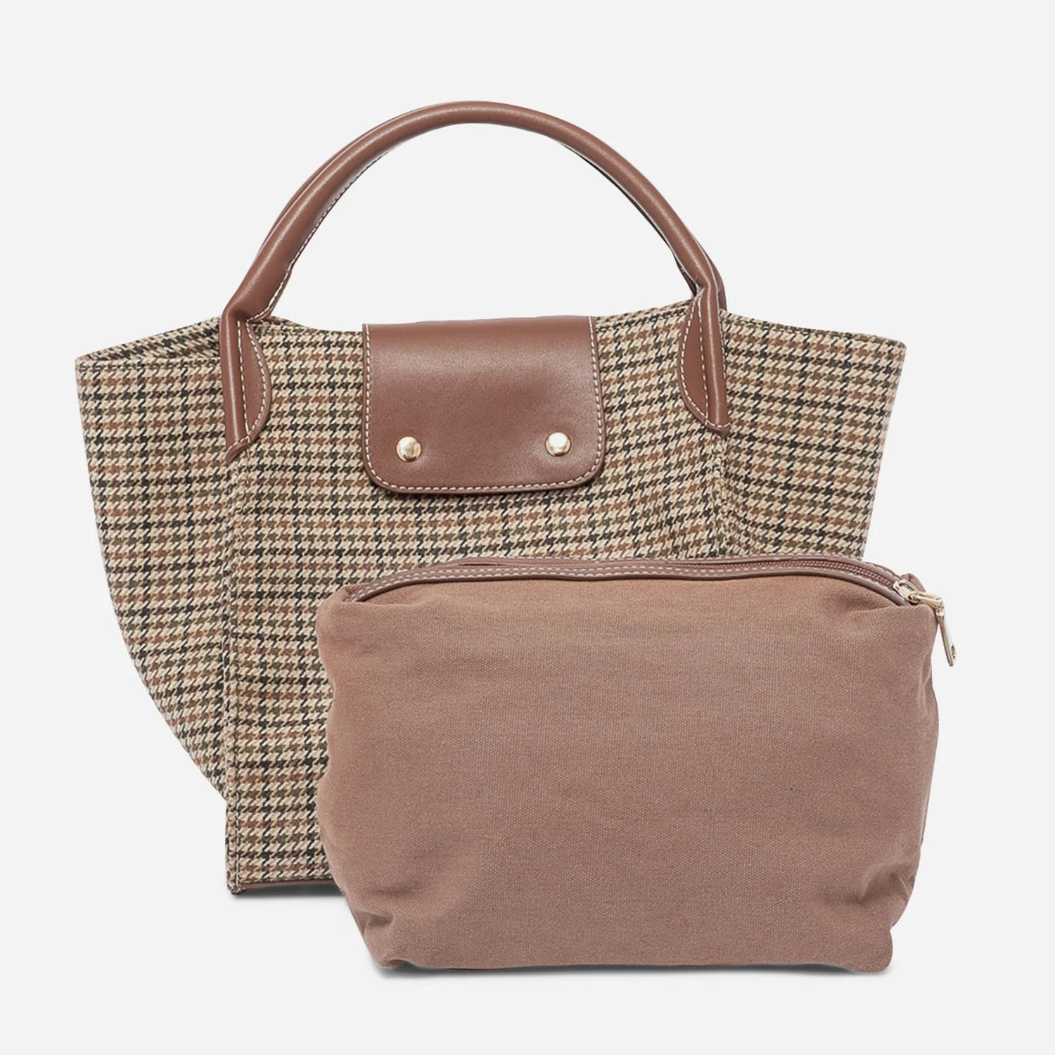 Sac à Main Marron à Motifs Pied-de-poule 5 Sac à Main Marron à Motifs Pied-de-poule – Image 3