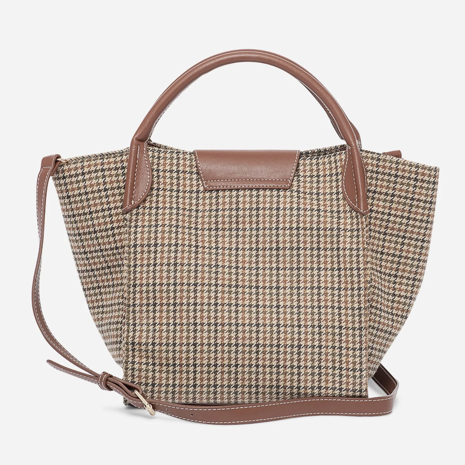 Sac à Main Marron à Motifs Pied-de-poule 6 Sac à Main Marron à Motifs Pied-de-poule – Image 4