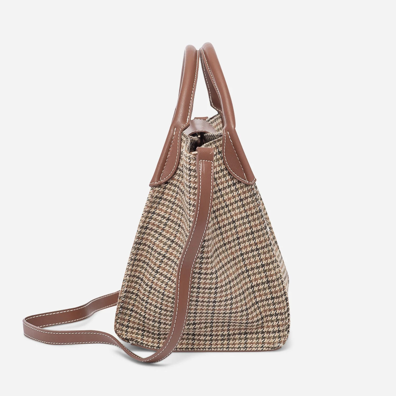 Sac à Main Marron à Motifs Pied-de-poule 7 Sac à Main Marron à Motifs Pied-de-poule – Image 5