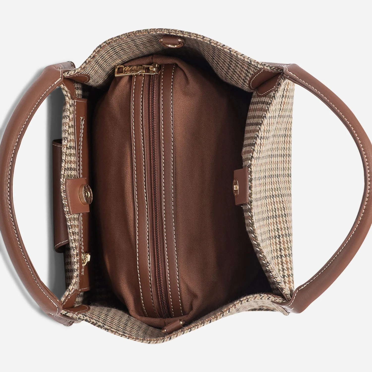 Sac à Main Marron à Motifs Pied-de-poule 8 Sac à Main Marron à Motifs Pied-de-poule – Image 6