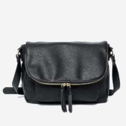 Sac Besace Noir Avec Rabat Zippé