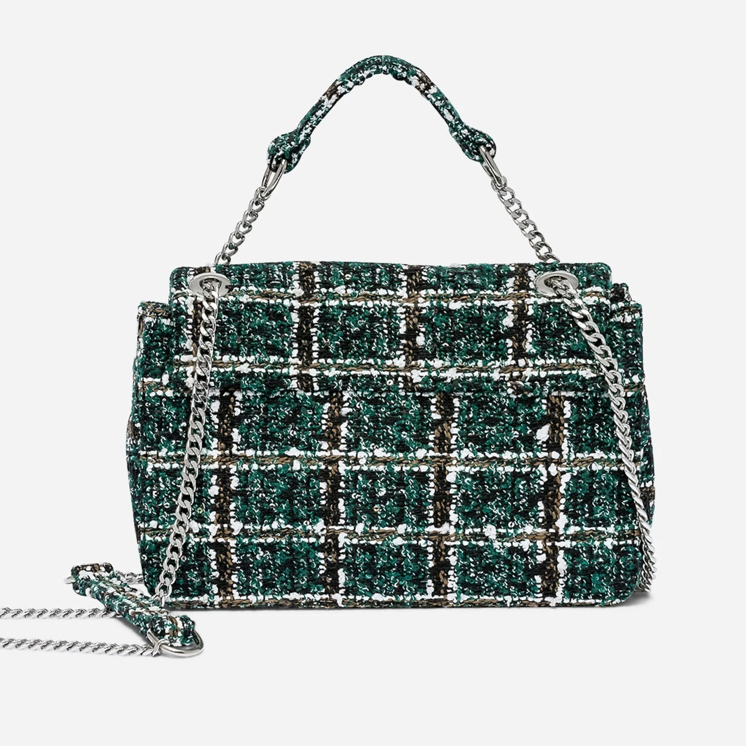 Sac à Main Vert à Carreaux Façon Tweed 4 Sac à Main Vert à Carreaux Façon Tweed – Image 2